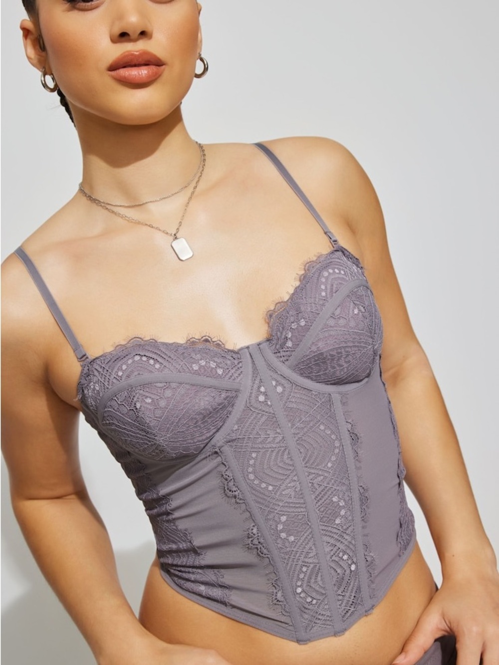 Lace Bustier Top in Lavender Gray - Women's